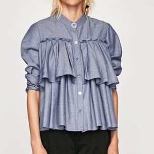 Zara Pleated Chambray Jacket